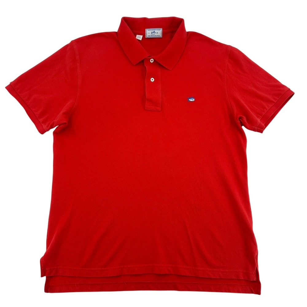 Southern Tide Men's Large Skipjack Polo Shirt  Red Short Sleeve Golf Fish Casual